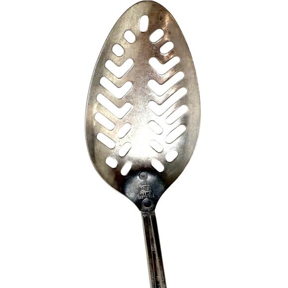 Vintage Ekco Forge Slotted Serving Spoon 12” White Floral Handle Stainless - Picture 3 of 6